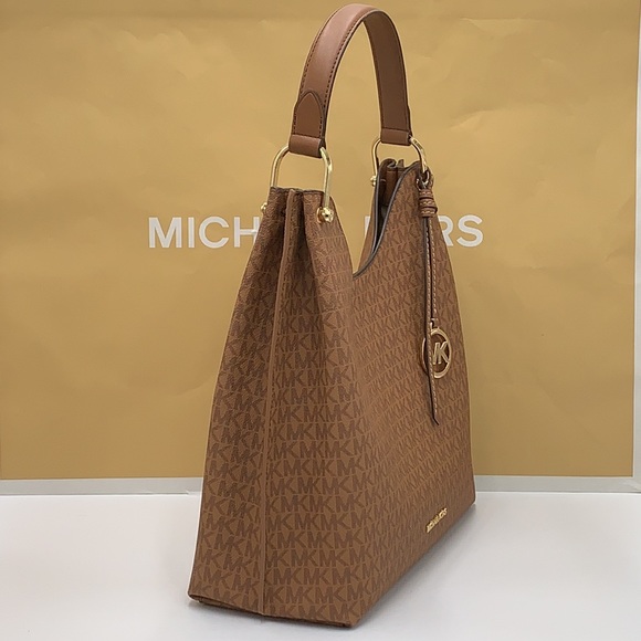 Michael Kors Joan Large Luggage Multi Signature Leather Slouchy Shoulder Handbag - Picture 4 of 14